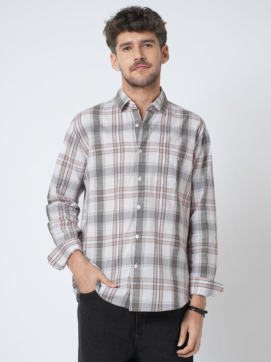 Premium Cotton White & Pink Signature Plaid Shirt