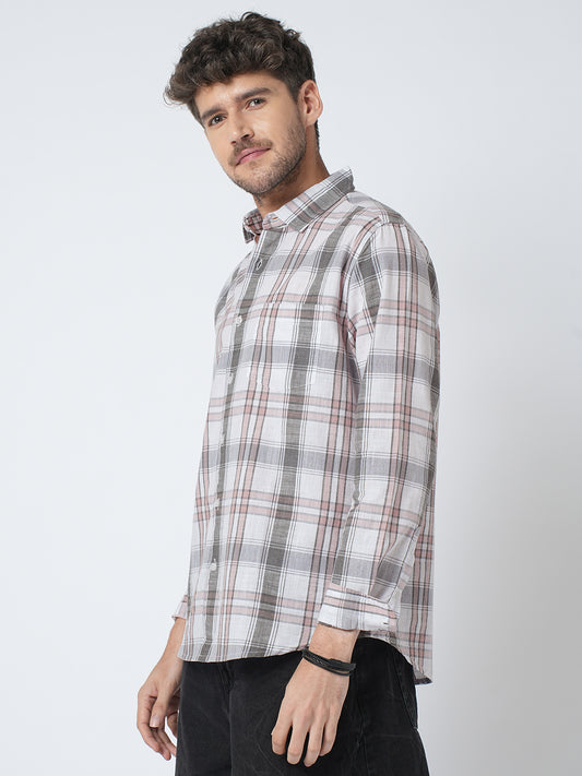 Premium Cotton White & Pink Signature Plaid Shirt