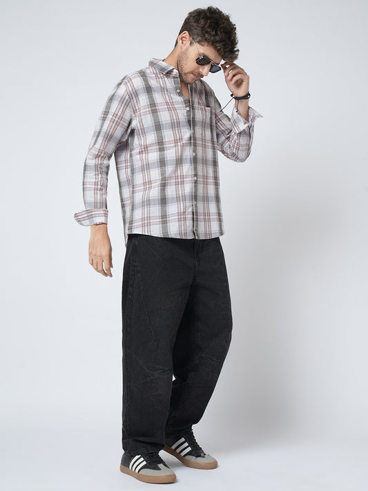 Premium Cotton White & Pink Signature Plaid Shirt
