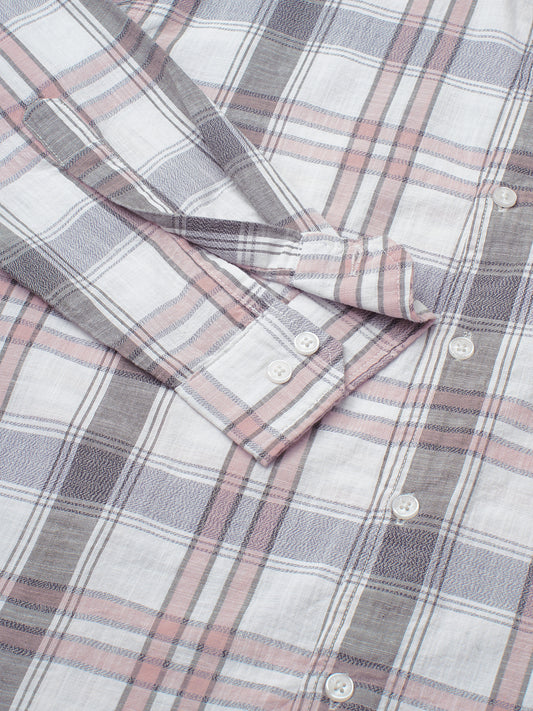 Premium Cotton White & Pink Signature Plaid Shirt