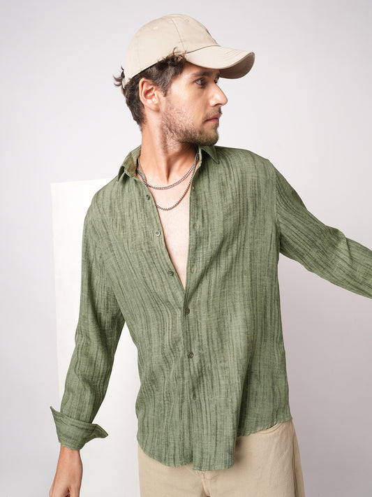 Olive Tie & Dye Printed Shirt