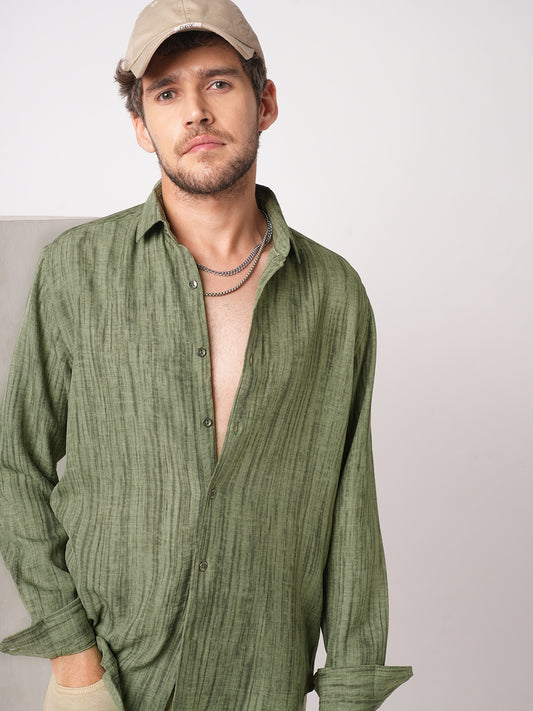Olive Tie & Dye Printed Shirt