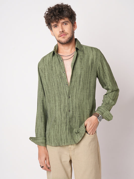 Olive Tie & Dye Printed Shirt