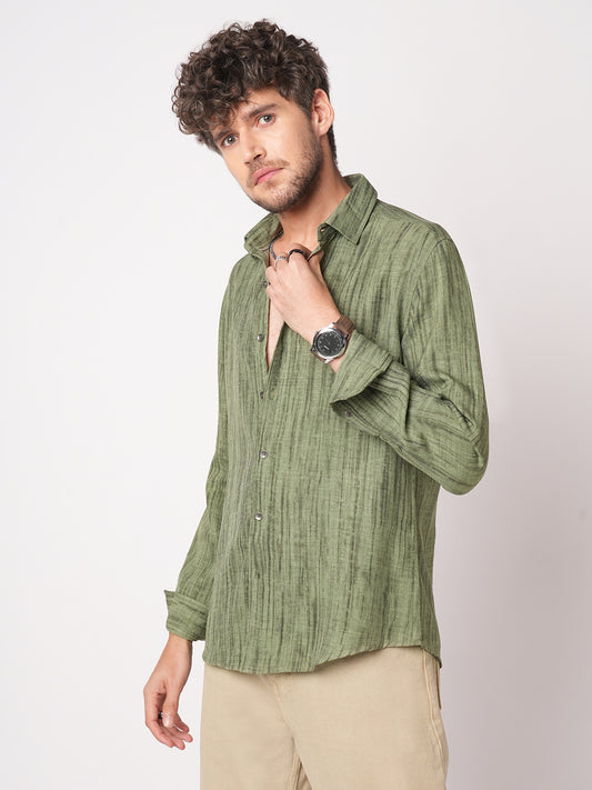 Olive Tie & Dye Printed Shirt