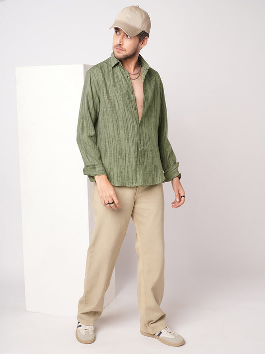 Olive Tie & Dye Printed Shirt