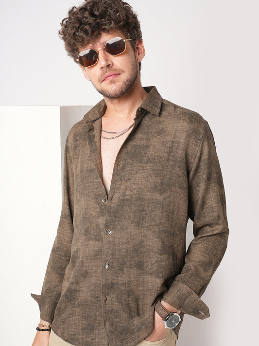 Mocha Brown Rustic Tie & Dye Printed Shirt
