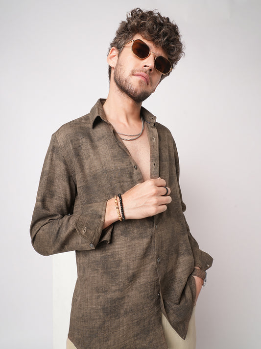 Mocha Brown Rustic Tie & Dye Printed Shirt
