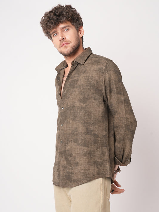 Mocha Brown Rustic Tie & Dye Printed Shirt