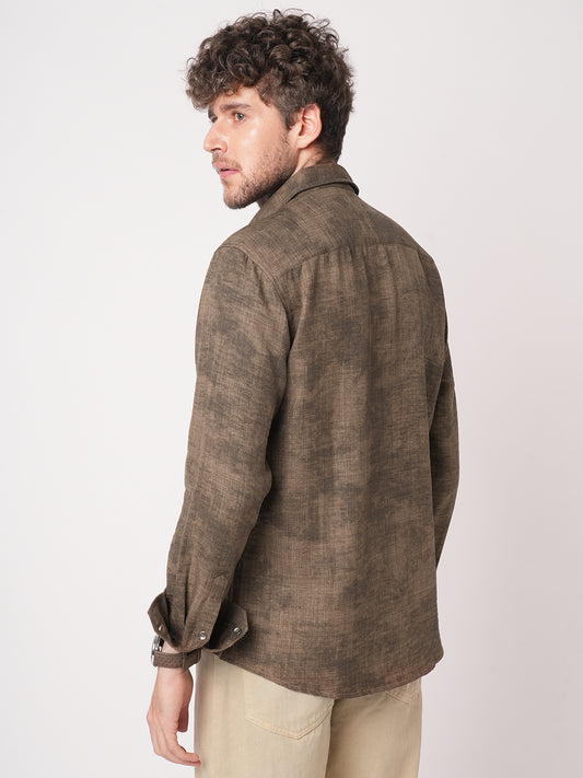 Mocha Brown Rustic Tie & Dye Printed Shirt