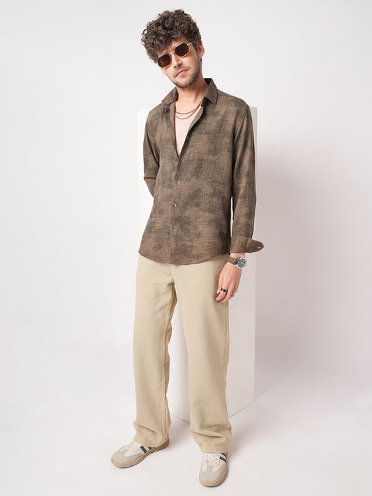 Mocha Brown Rustic Tie & Dye Printed Shirt