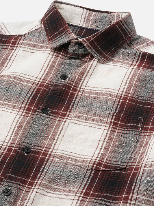 Vintage White & Black Plaid Checks Textured Shirt