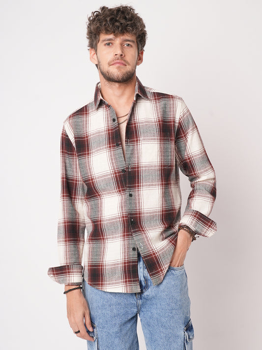 Vintage White & Black Plaid Checks Textured Shirt