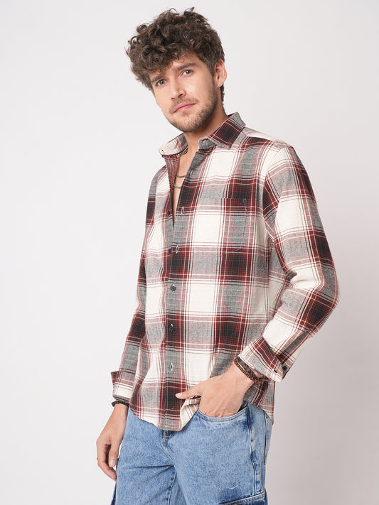Vintage White & Black Plaid Checks Textured Shirt