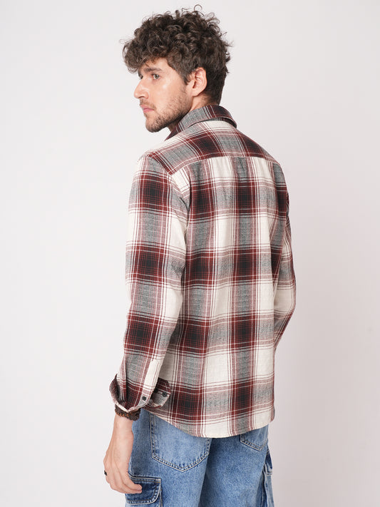 Vintage White & Black Plaid Checks Textured Shirt