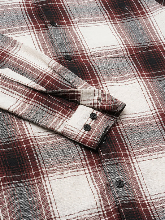 Vintage White & Black Plaid Checks Textured Shirt