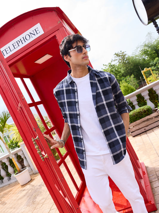 Diamond Weave Elegant Black & Grey Checks Jacquard Shirt