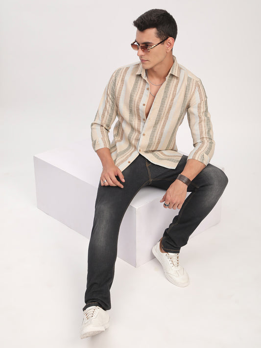 Elegant Multicolor Striped Linen Blend Shirt