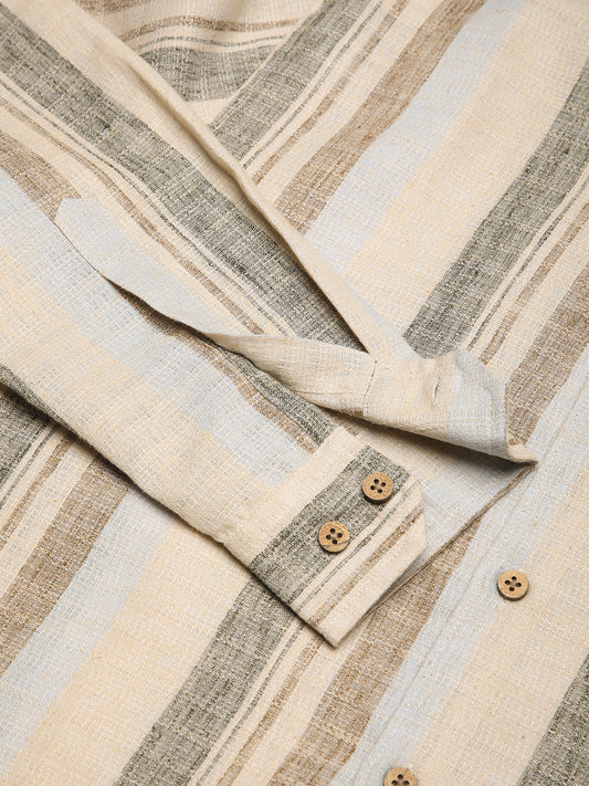 Elegant Multicolor Striped Linen Blend Shirt