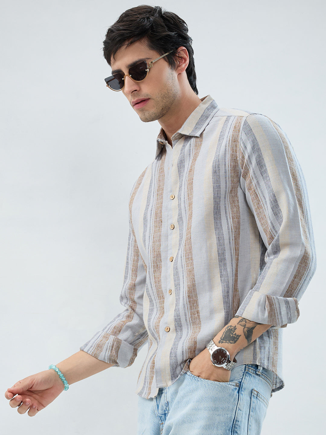 Sandswept Stripes Breezy Linen Blend Shirt