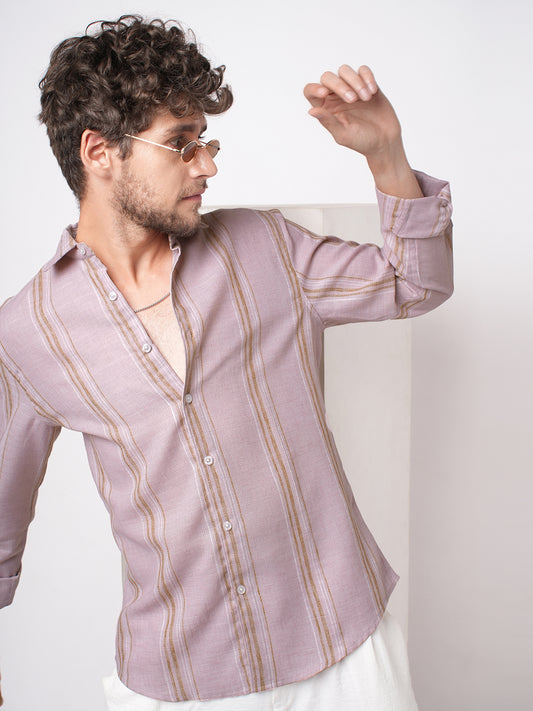 Subtle Pink Vertical Striped Linen Blend Shirt