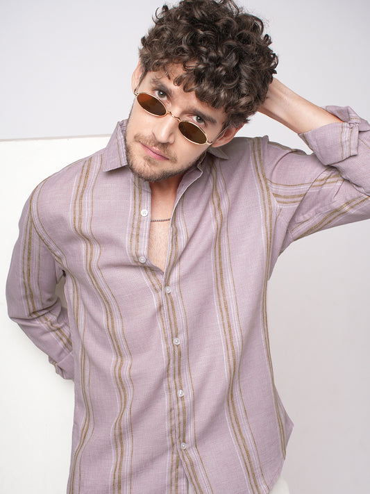 Subtle Pink Vertical Striped Linen Blend Shirt