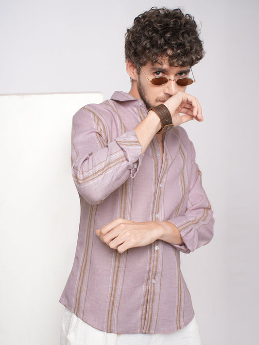 Subtle Pink Vertical Striped Linen Blend Shirt