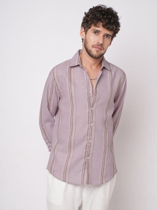 Subtle Pink Vertical Striped Linen Blend Shirt