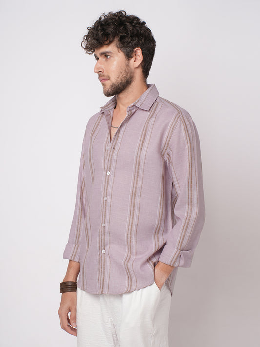Subtle Pink Vertical Striped Linen Blend Shirt