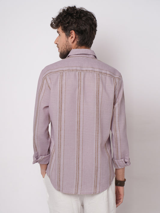 Subtle Pink Vertical Striped Linen Blend Shirt