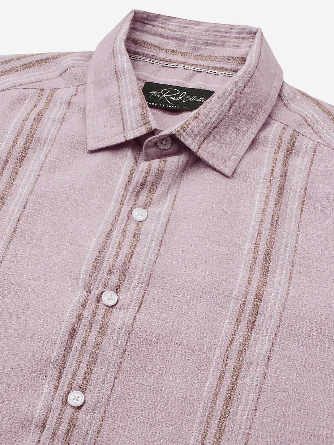 Subtle Pink Vertical Striped Linen Blend Shirt