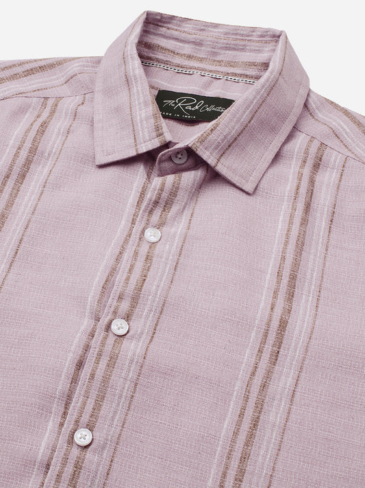 Subtle Pink Vertical Striped Linen Blend Shirt