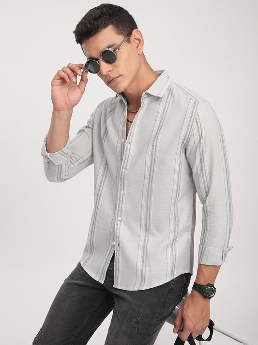 Light Grey Marine Mist Striped Linen Blend Shirt