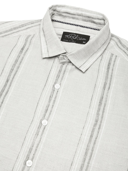 Light Grey Marine Mist Striped Linen Blend Shirt