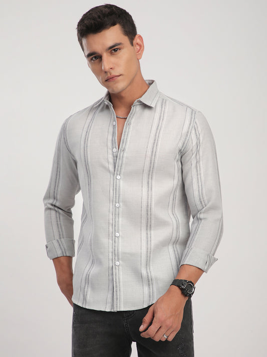 Light Grey Marine Mist Striped Linen Blend Shirt