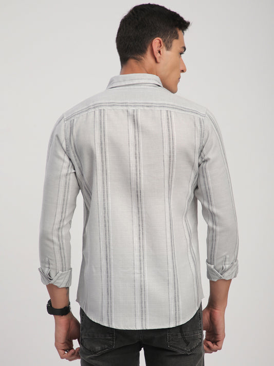Light Grey Marine Mist Striped Linen Blend Shirt