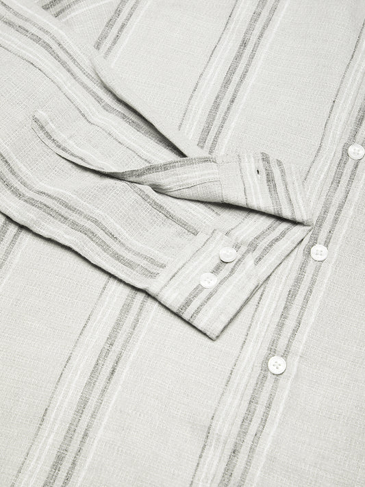 Light Grey Marine Mist Striped Linen Blend Shirt