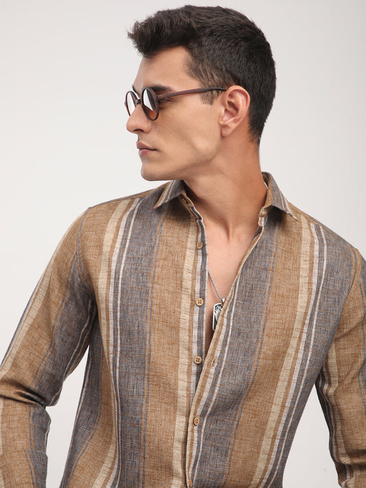 Brown Sugar Slub Striped Shirt