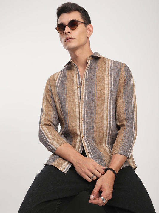 Brown Sugar Slub Striped Shirt