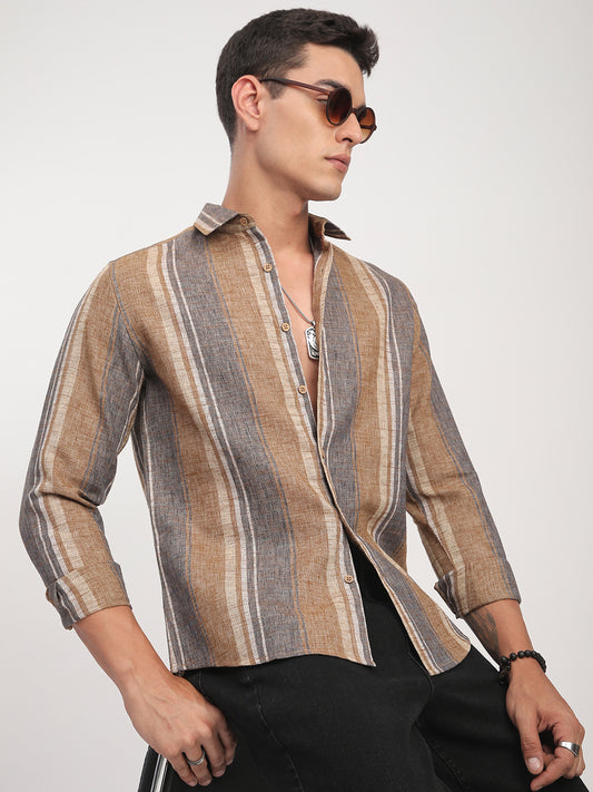 Brown Sugar Slub Striped Shirt