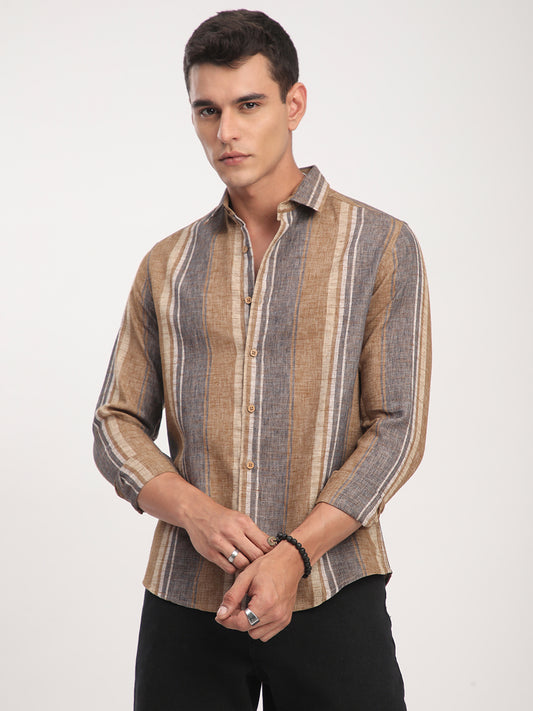 Brown Sugar Slub Striped Shirt