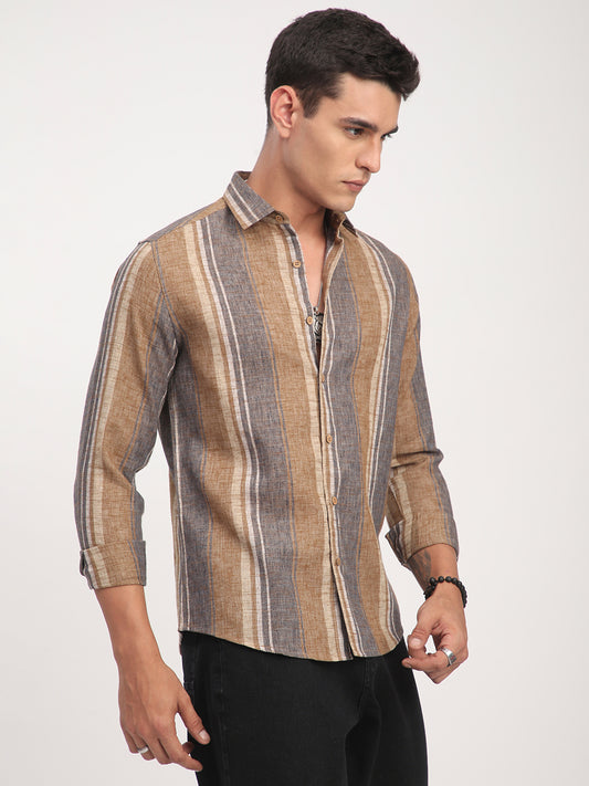 Brown Sugar Slub Striped Shirt