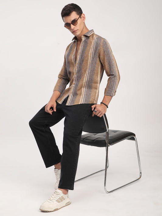 Brown Sugar Slub Striped Shirt