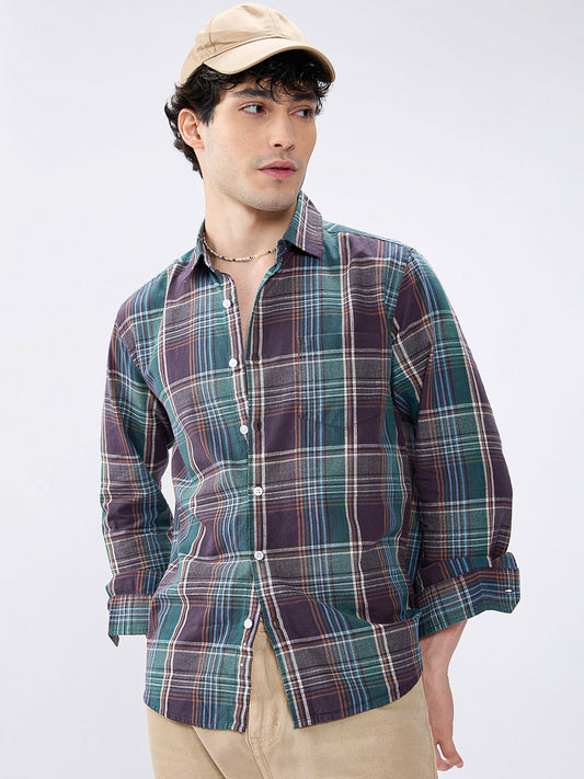 Twilight Teal Multitone Tartan Checked Jacquard Shirt