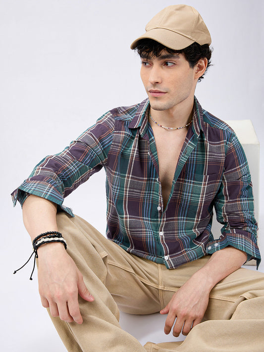 Twilight Teal Multitone Tartan Checked Jacquard Shirt