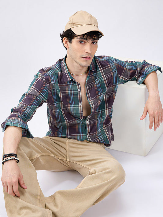 Twilight Teal Multitone Tartan Checked Jacquard Shirt