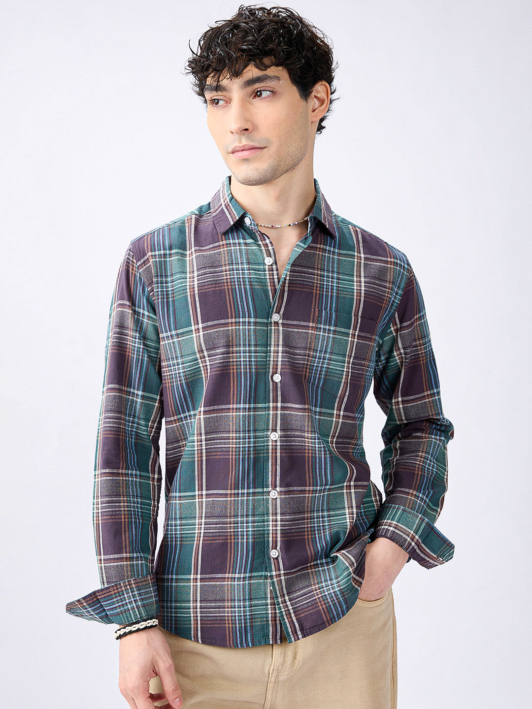 Twilight Teal Multitone Tartan Checked Jacquard Shirt