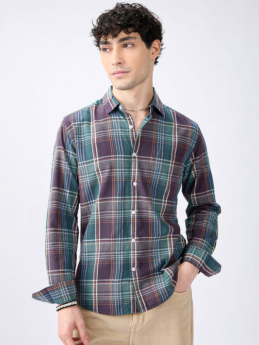 Twilight Teal Multitone Tartan Checked Jacquard Shirt