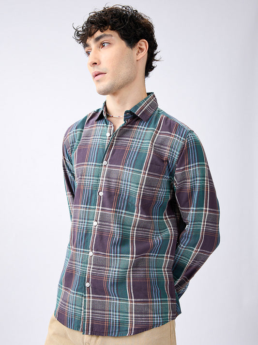 Twilight Teal Multitone Tartan Checked Jacquard Shirt