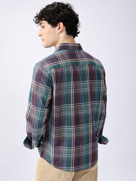 Twilight Teal Multitone Tartan Checked Jacquard Shirt
