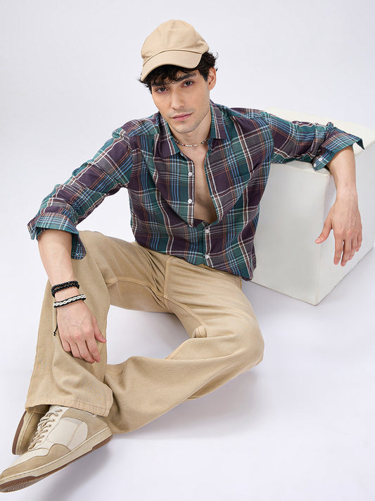 Twilight Teal Multitone Tartan Checked Jacquard Shirt
